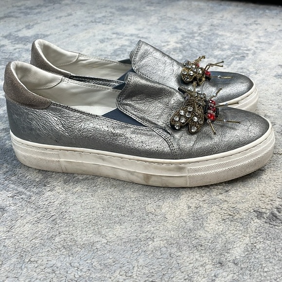 Valentina Rangoni Samurai Fashion Loafer Sneakers Metallic Silver Moth Beetle 9 - Picture 7 of 16